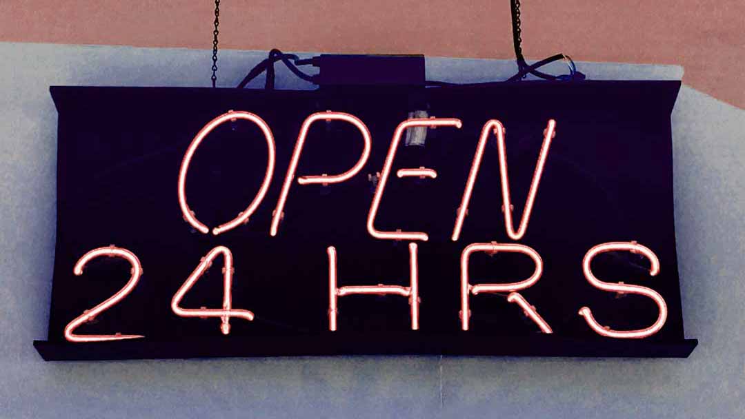 open 24 hours window sign neon orange