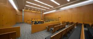 an empty courtroom ready for use